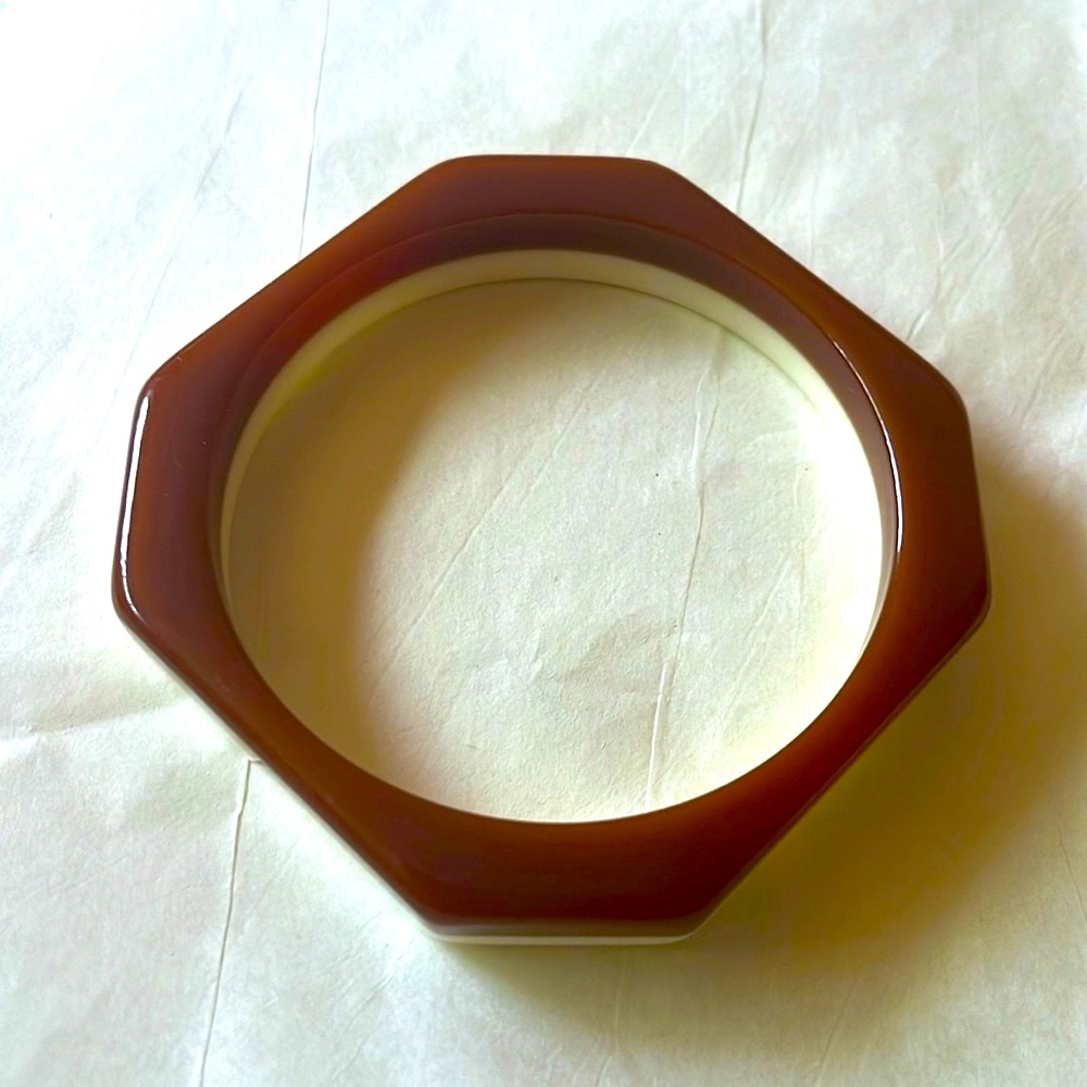 Vintage Cream and Brown Geometric Bangle